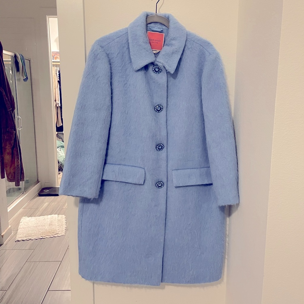 Light Blue Women's Faux Fur Coat - Classic Single-Breasted